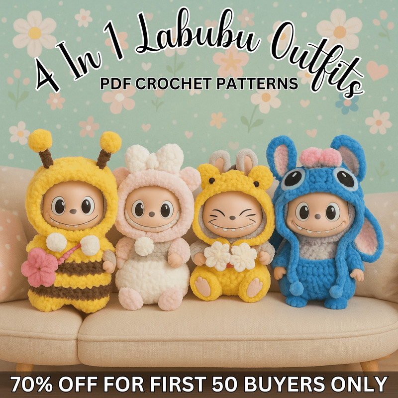 4 In 1 Labubu Stitch Bee Pink Bear And Winnie The Pooh Amigurumi Labubu Crochet Pattern Crochet La 0