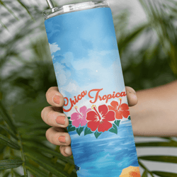 chica tropical 20oz tumbler with beach design, reusable straw & lid – stylish insulated cup for hot & cold drinks