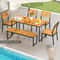 6 Pieces Outdoor Acacia Wood Dining Set With Bench And 2 Inches Umbrella Hole 1