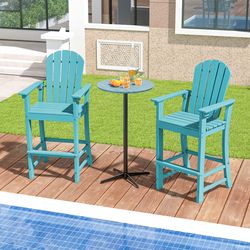 set of 2 counter height outdoor hdpe bar stools with armrests & footrest, all-weather & durable