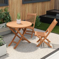 outdoor bistro set with slatted seat & tabletop, teak wood backyard patio furniture