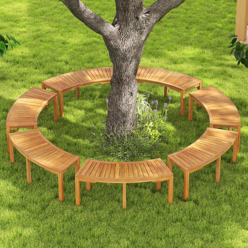 Solid Acacia Wood Outdoor Bench Set Of 7 Backless 2Person Fire Pit Seating 0
