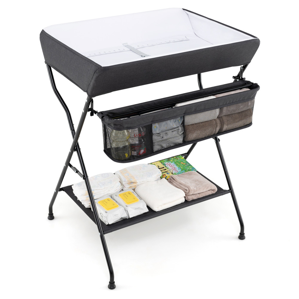 Baby Storage Foldable Diaper Changing Table, Portable & Space-Saving