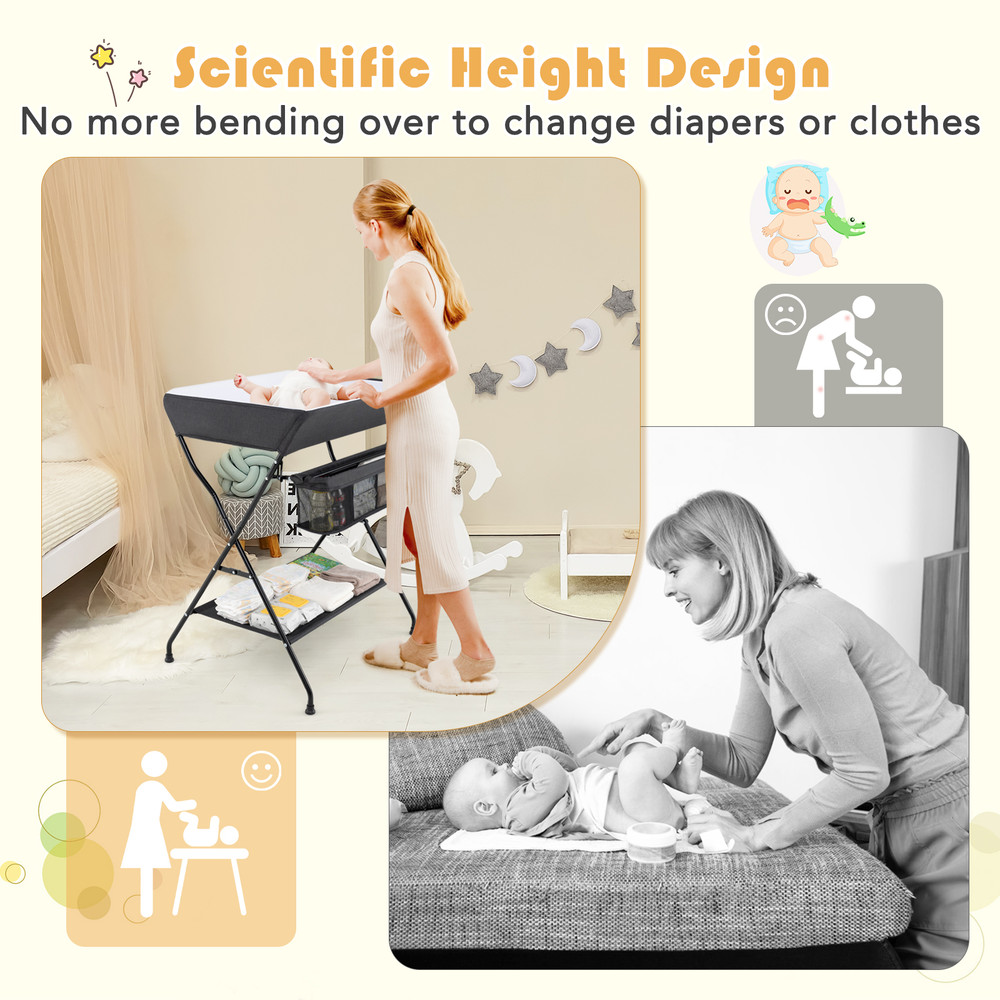 Baby Storage Foldable Diaper Changing Table, Portable & Space-Saving