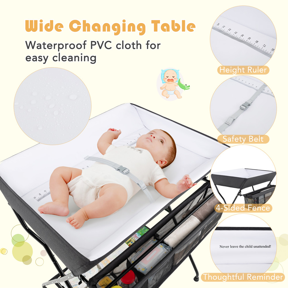 Baby Storage Foldable Diaper Changing Table, Portable & Space-Saving