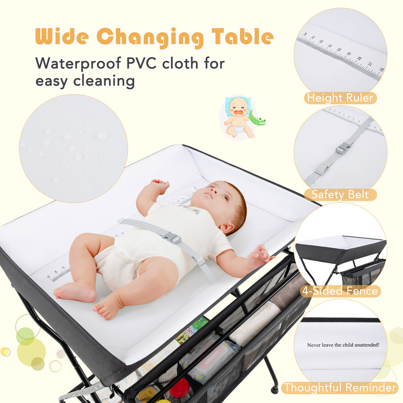Baby Storage Foldable Diaper Changing Table, Portable & Space-Saving
