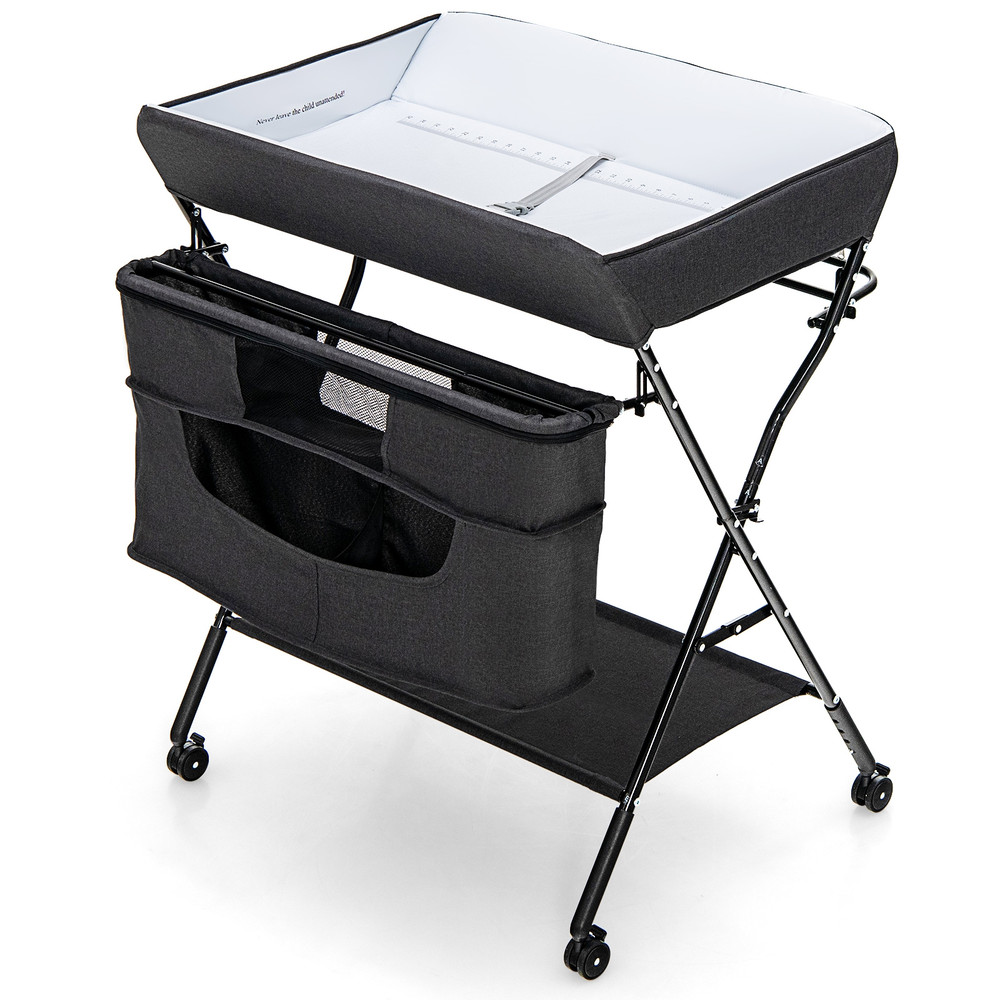 Portable Adjustable Height Newborn Nursery Organizer with Wheels, Multi-Functional Baby Changing Table