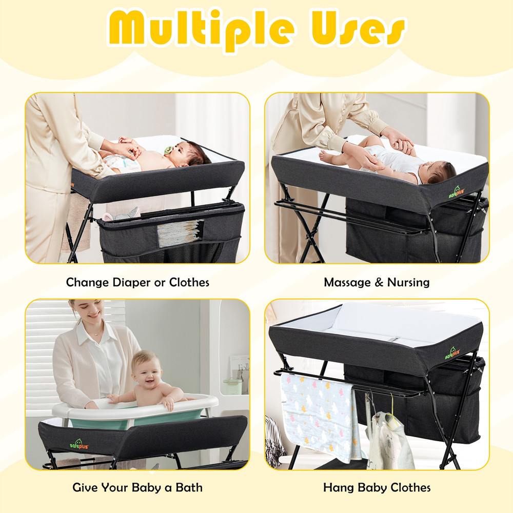Portable Adjustable Height Newborn Nursery Organizer with Wheels, Multi-Functional Baby Changing Table