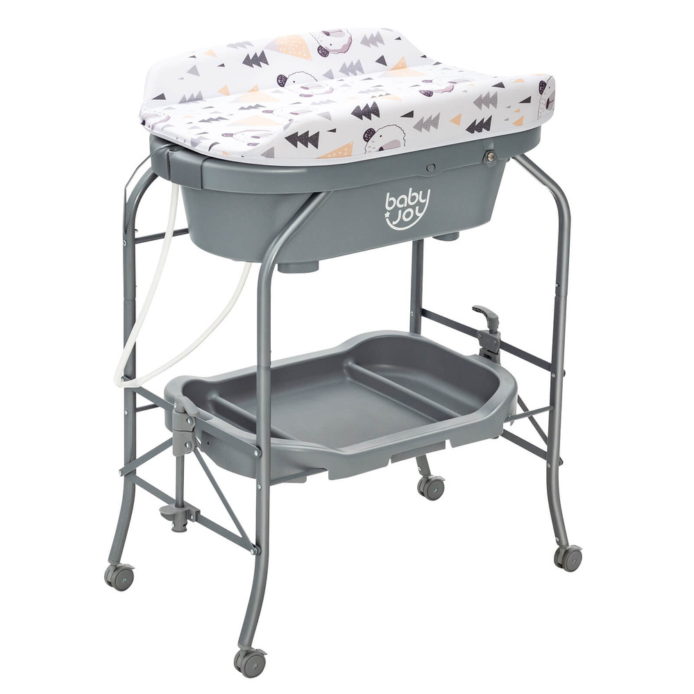 4-in-1 Folding Baby Changing Table with Bathtub & 4 Universal Wheels
