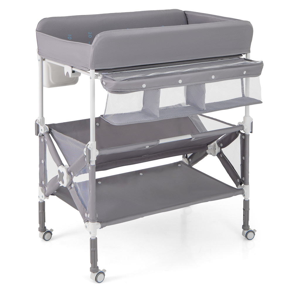 Portable Baby Changing Table with Wheels & Large Storage Rack, Adjustable Height