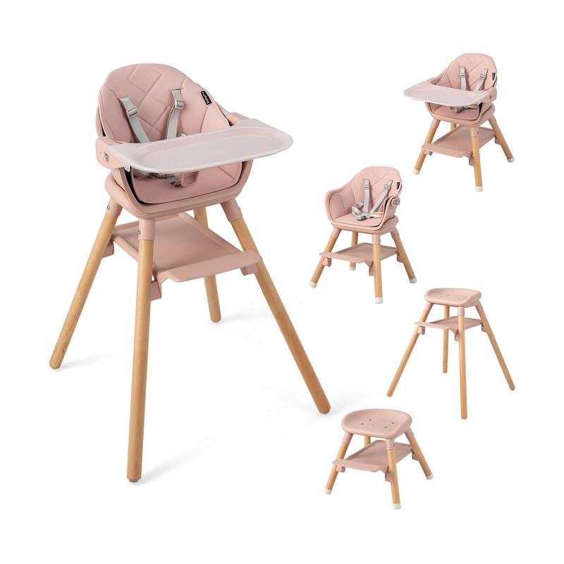 6-in-1 Convertible Highchair with Safety Harness & Removable Tray, Multi-Functional Baby Chair