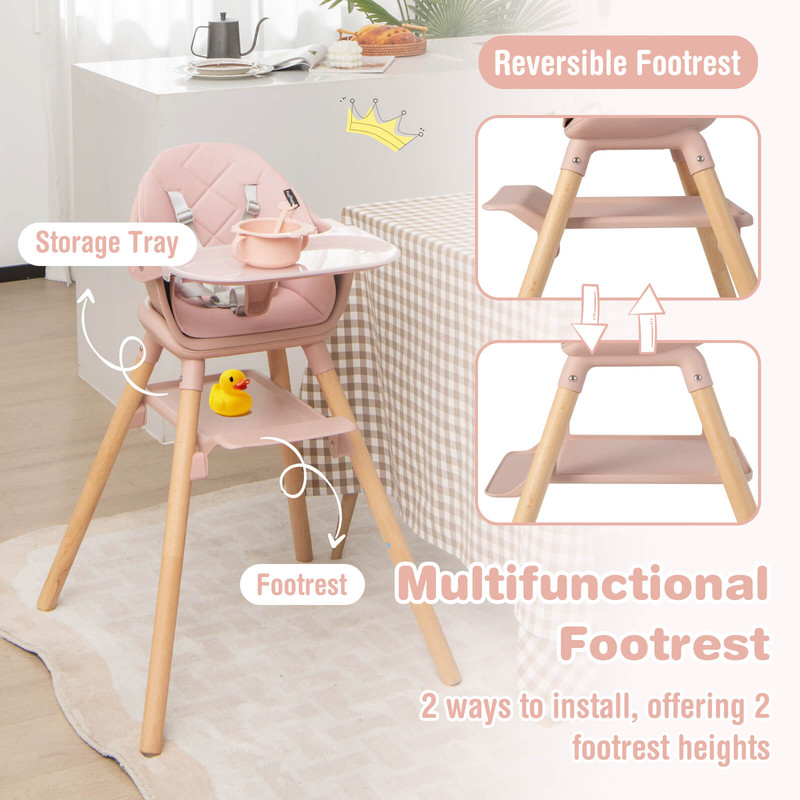 6-in-1 Convertible Highchair with Safety Harness & Removable Tray, Multi-Functional Baby Chair
