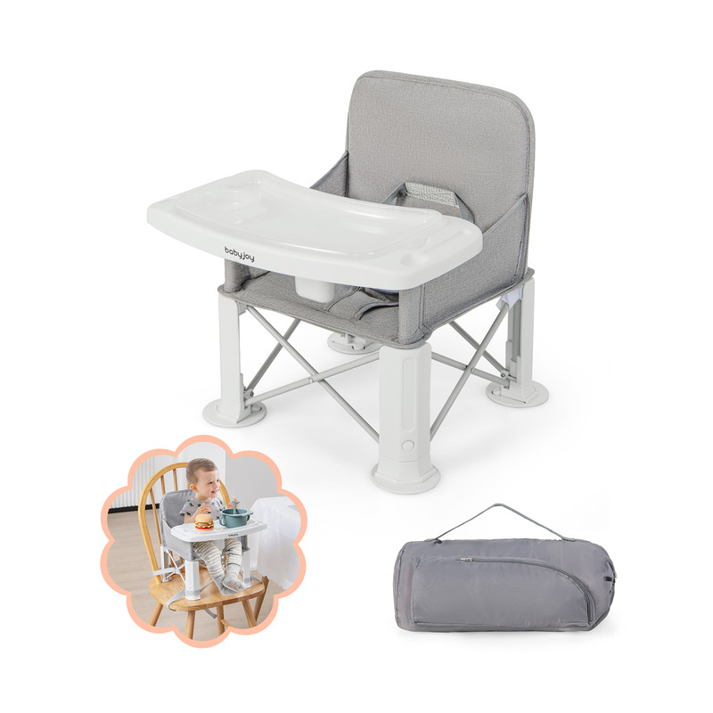 Portable Baby Booster Seat with Straps & Double Tray, Travel-Friendly & Safe