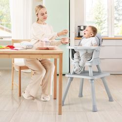 6-in-1 convertible baby high chair with adjustable removable tray, multifunctional toddler booster seat