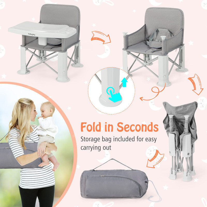 Portable Baby Booster Seat with Straps & Double Tray, Travel-Friendly & Safe