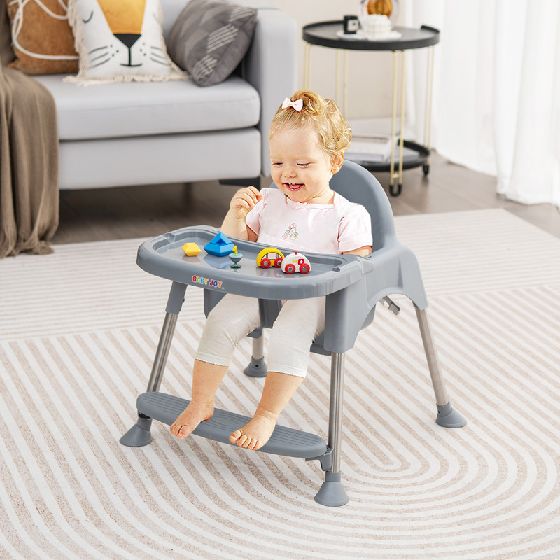 4-in-1 Convertible Baby High Chair with Removable Double Tray, Adjustable & Ergonomic
