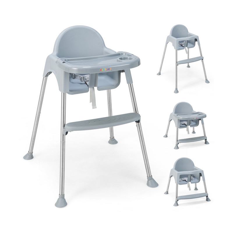 4-in-1 Convertible Baby High Chair with Removable Double Tray, Adjustable & Ergonomic