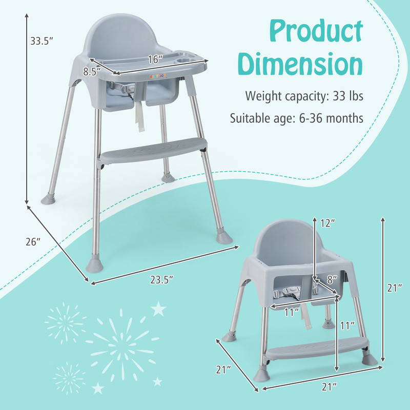 4-in-1 Convertible Baby High Chair with Removable Double Tray, Adjustable & Ergonomic