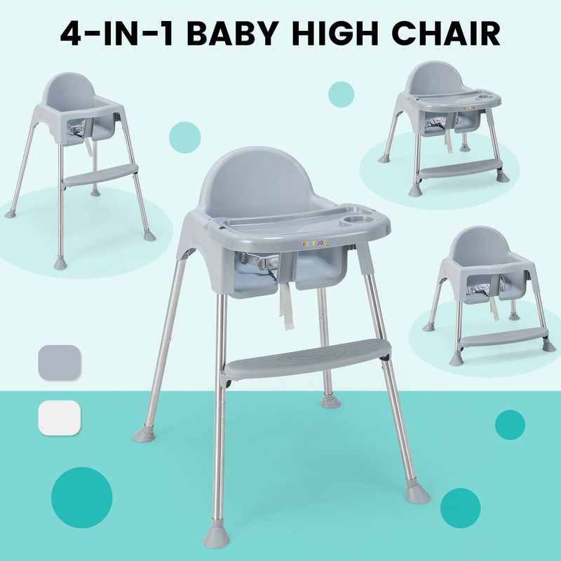 4-in-1 Convertible Baby High Chair with Removable Double Tray, Adjustable & Ergonomic