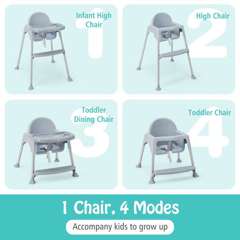 4-in-1 Convertible Baby High Chair with Removable Double Tray, Adjustable & Ergonomic