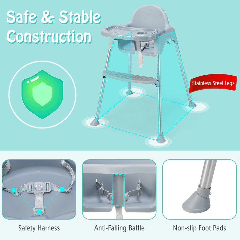 4-in-1 Convertible Baby High Chair with Removable Double Tray, Adjustable & Ergonomic