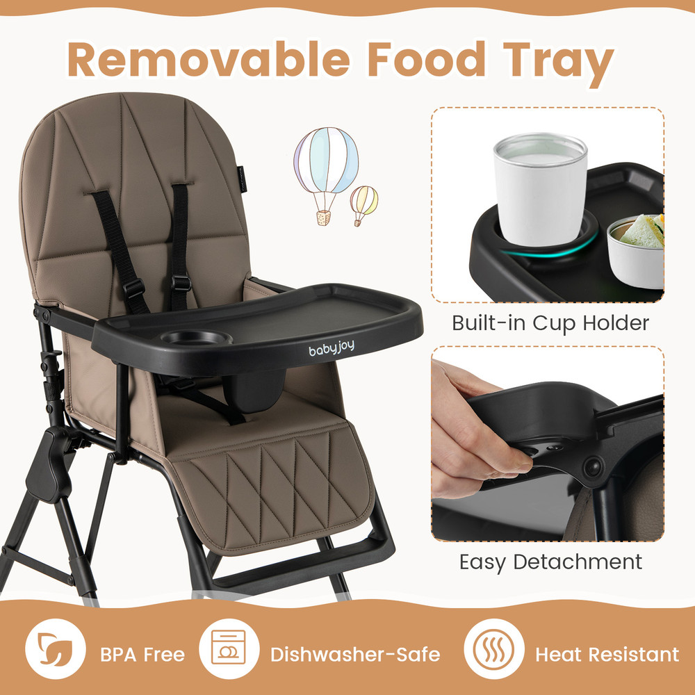 Easy Clean Compact Highchair With Removable Adjustable Tray And PU Seat Cushion Foldable Portable B 2