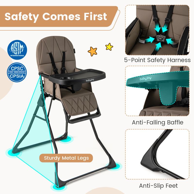 Easy Clean Compact Highchair With Removable Adjustable Tray And PU Seat Cushion Foldable Portable B 3