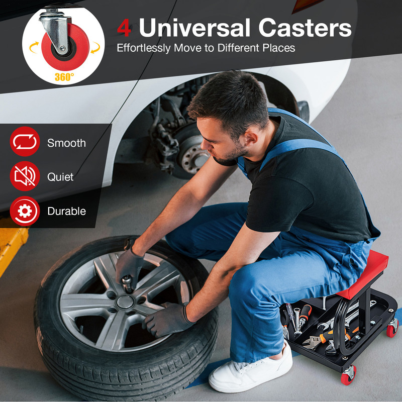 Rolling Creeper With Classified Tool Tray And Cushioned Seat 330 Lb Capacity Mechanic Seat For Gara 4