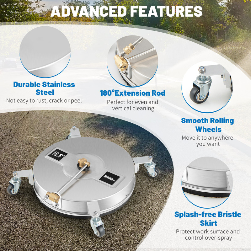 4000PSI Pressure Washer Surface Cleaner Stainless Steel With Casters For Driveway Deck Cleaning 1