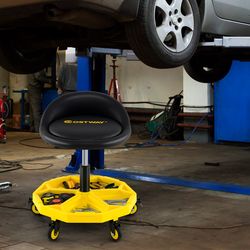 height adjustable rolling garage stool with tool tray storage, mechanic rolling stool for workshops & auto repair