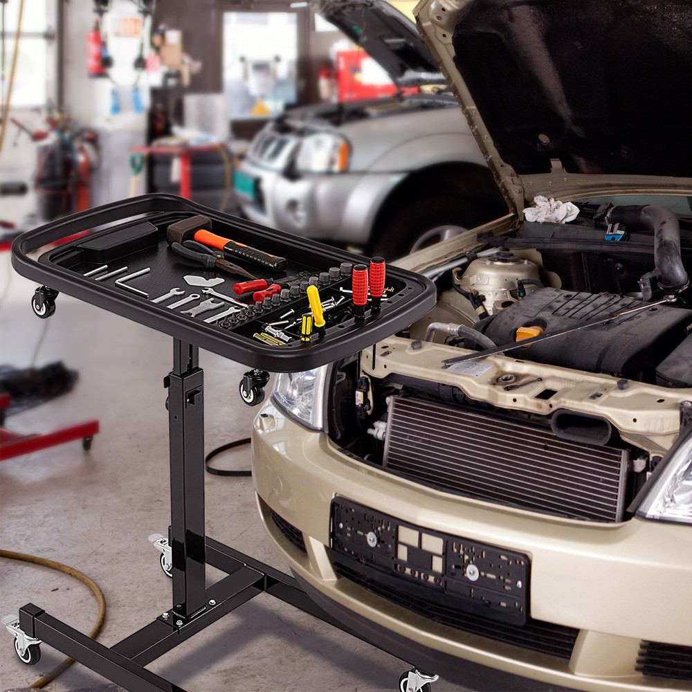 Professional Garage 2in1 Rolling Tool Tray Height Adjustable Work Table With Detachable Part Tray P 0