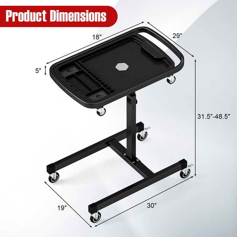 Professional Garage 2in1 Rolling Tool Tray Height Adjustable Work Table With Detachable Part Tray P 7
