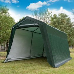 outdoor carport shed with sidewalls and waterproof ripstop cover, heavy-duty metal garage shelter