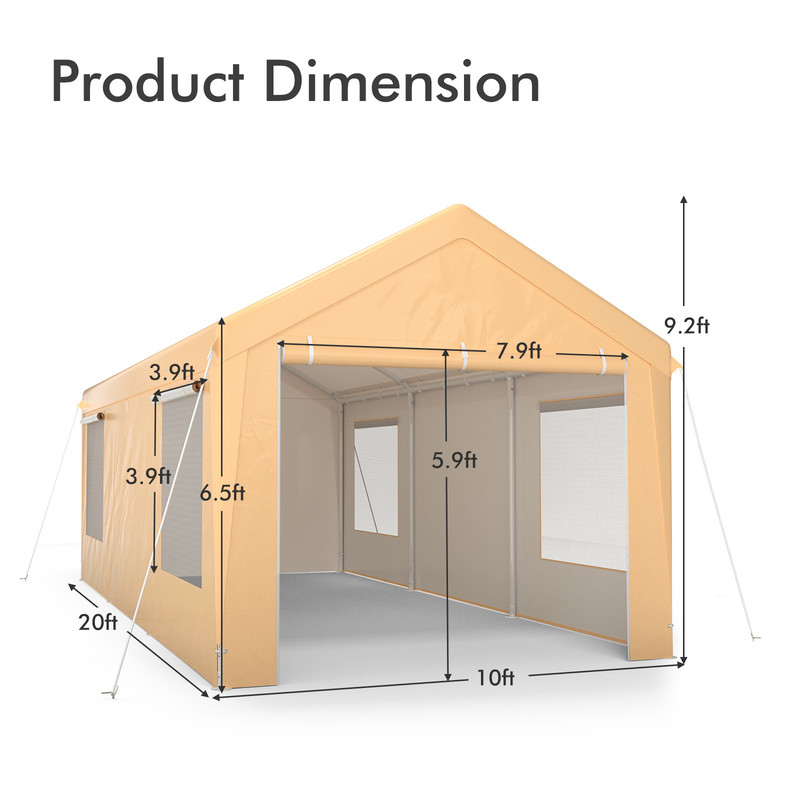 Feet Portable HeavyDuty Carport With Removable Sidewalls Weatherproof Steel Frame Canopy Shelter 7