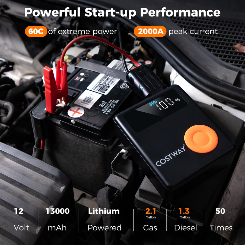2000A 12V Jump Starter with Air Compressor, 150PSI Digital Tire Inflator for Cars & Trucks