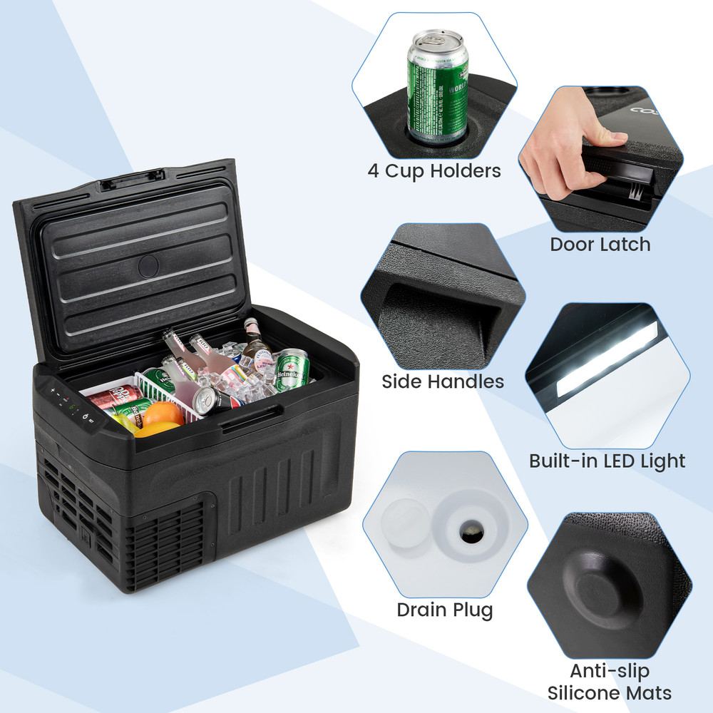 23QT 12V Car Refrigerator with Touch Panel & Removable Divider, Portable Cooler for Travel