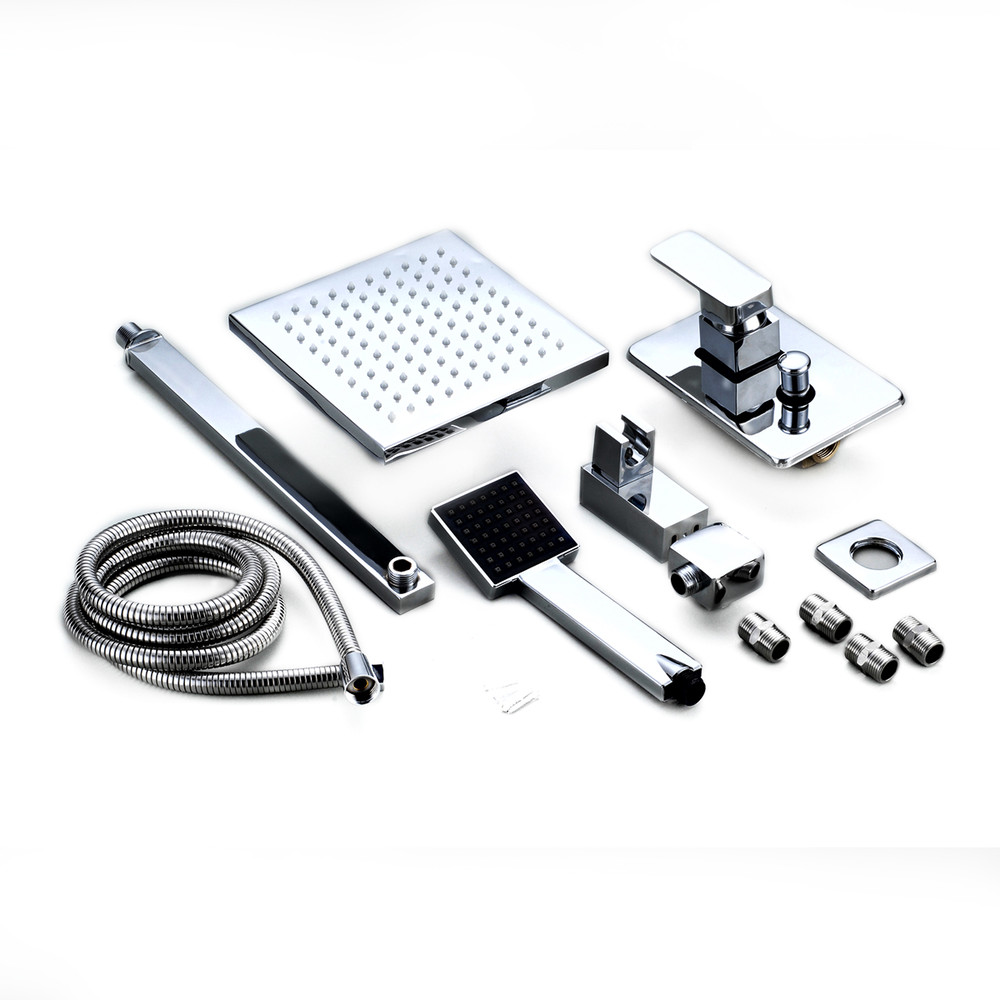 8 Inch LED Rainfall Shower Head with Arm Control Valve & Handspray, Temperature-Sensing Faucet Set