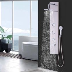 47 inch stainless steel shower panel with massage jets & hand shower, luxury spa experience