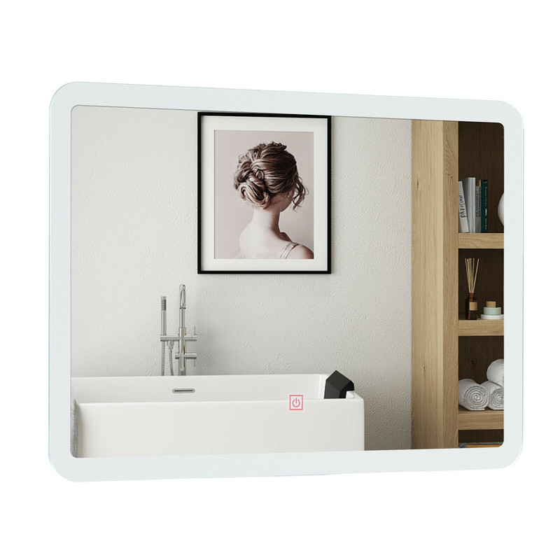 LED Wall-Mounted Bathroom Mirror with Touch Rounded Arc Corner Design for Elegant Lighting