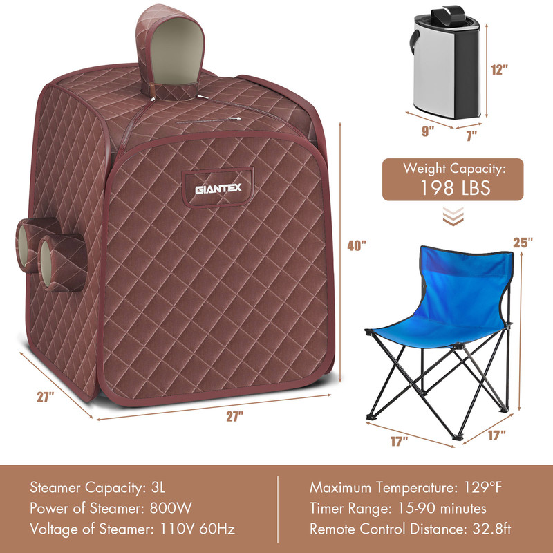 2 Person Portable Steam Sauna SPA Tent with 3L Steamer 800W Home Sauna