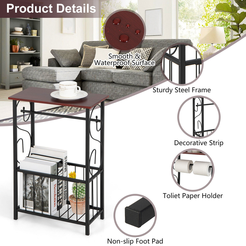 Narrow Side Table with Removable Paper Holder Space-Saving for Living Room & Bathroom