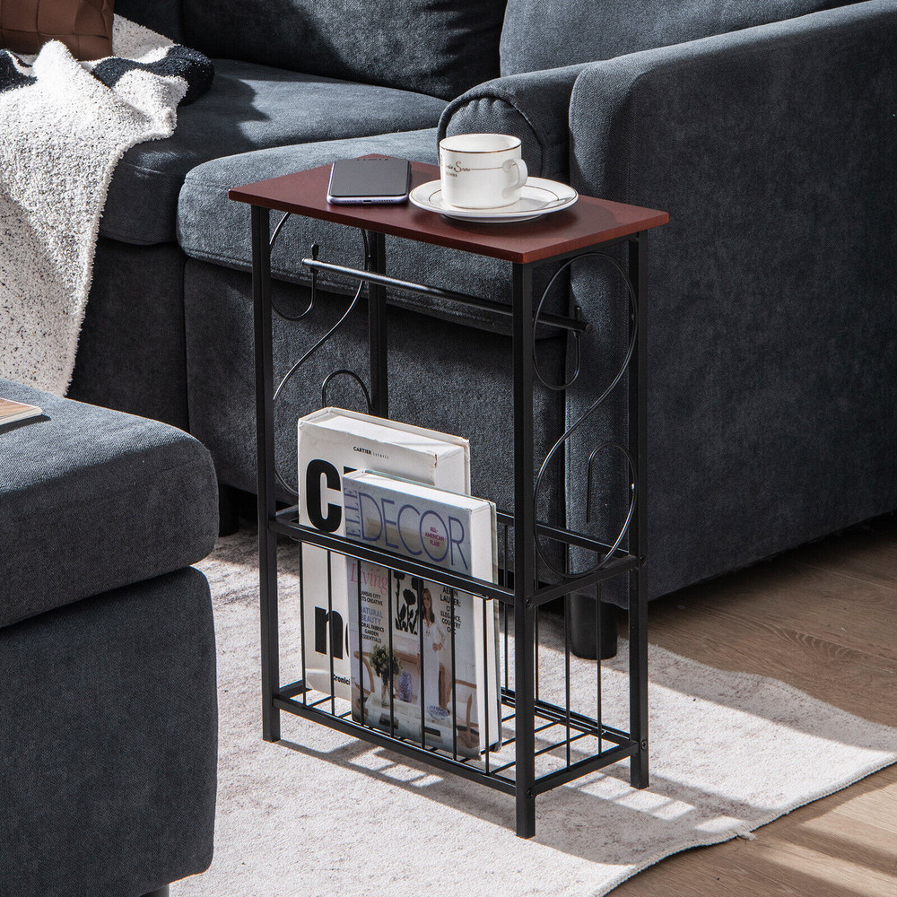 Narrow Side Table with Removable Paper Holder Space-Saving for Living Room & Bathroom