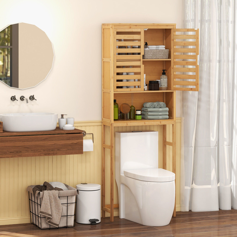 Bamboo Over The Toilet Storage Cabinet Adjustable Shelf Bathroom Organizer