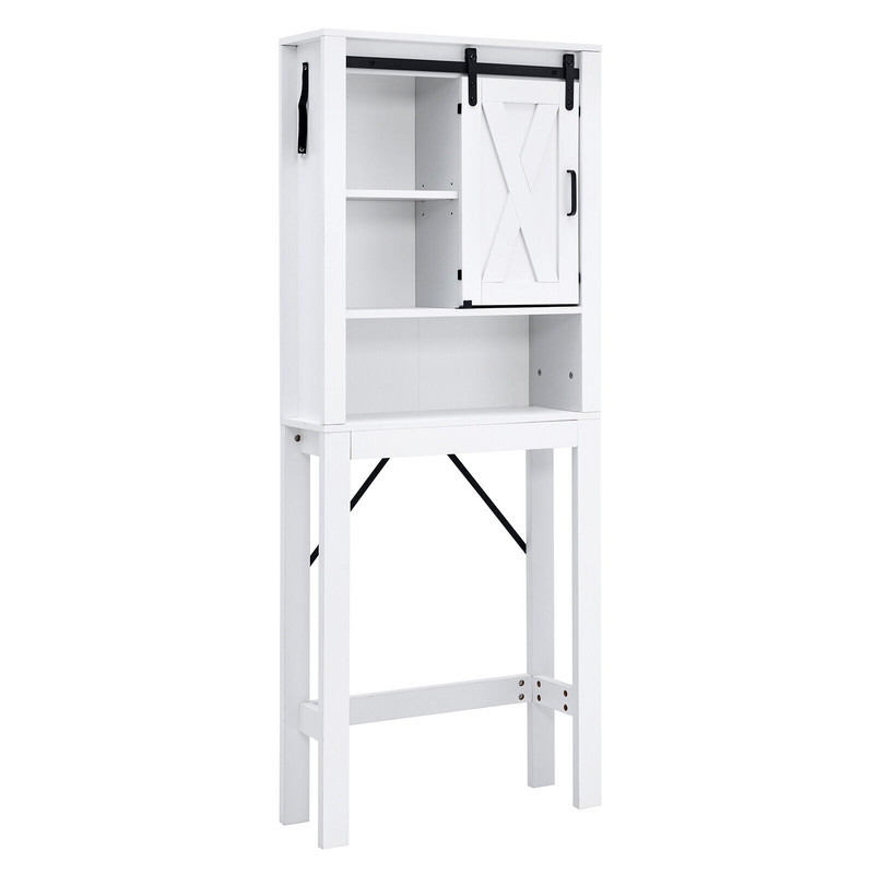 3 Tier Wooden Bathroom Cabinet with Sliding Barn Door & Adjustable Shelves