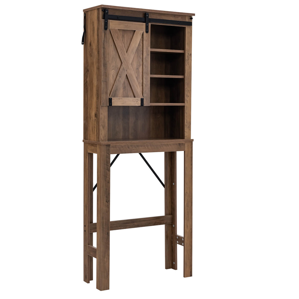 Wooden Bathroom Storage Cabinet with Sliding Door & 3 Level Adjustable Shelves