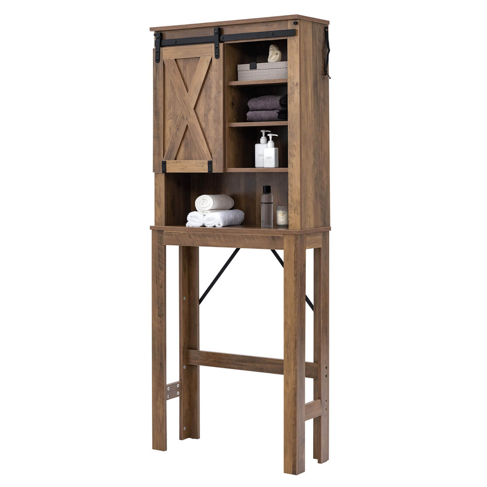 Wooden Bathroom Storage Cabinet with Sliding Door & 3 Level Adjustable Shelves