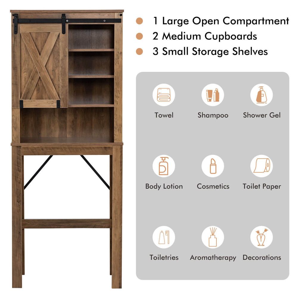 Wooden Bathroom Storage Cabinet with Sliding Door & 3 Level Adjustable Shelves