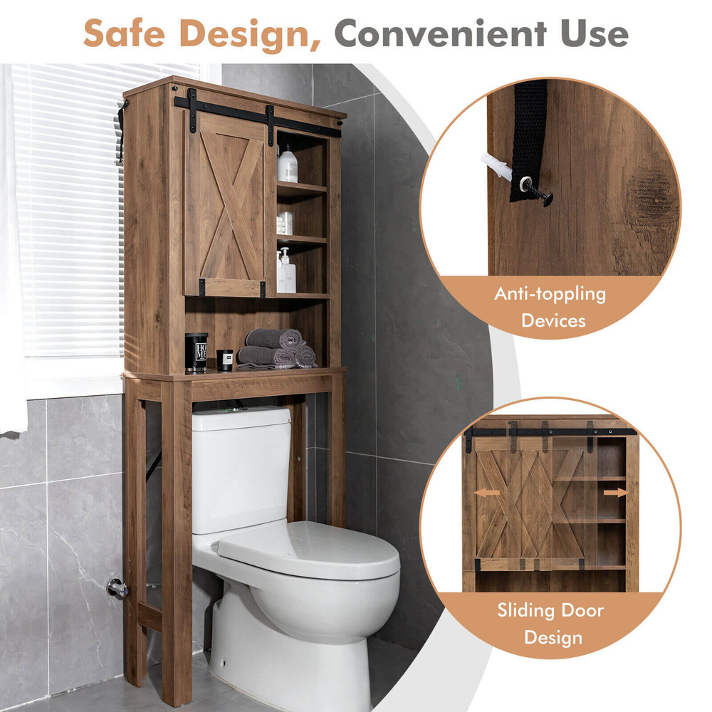 Wooden Bathroom Storage Cabinet with Sliding Door & 3 Level Adjustable Shelves