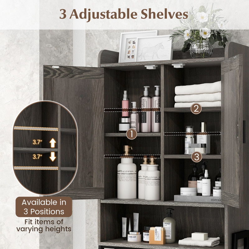 Over the Toilet Storage Cabinet Space Saver Organizer with Double Doors & Adjustable Shelves