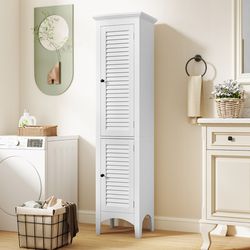 tall bathroom floor cabinet with shutter doors & adjustable shelf stylish storage